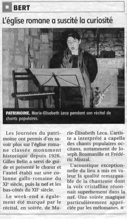 Compte-rendu du concert de chants occitans  Bert