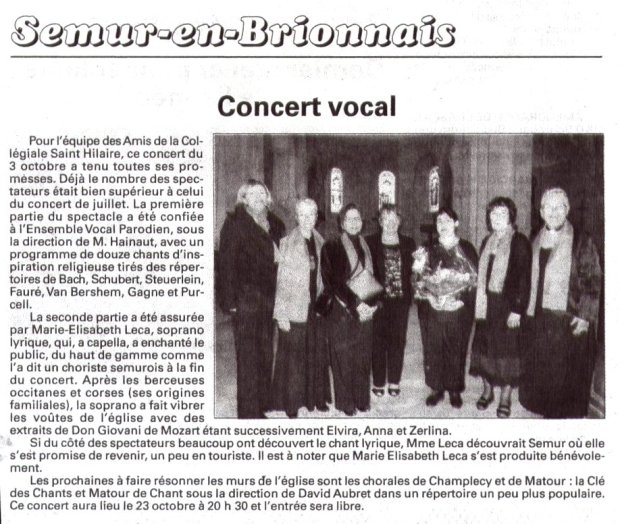 Compte-rendu du concert du 3 octobre 2010  Semur-en-Brionnais